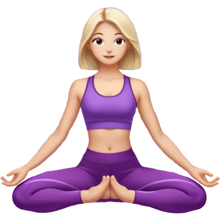 A woman in purple activewear lifting her hips in bridge pose, glowing light, gentle mandala pattern behind. emoji