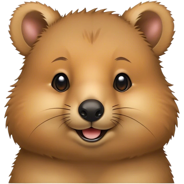 Cinematic Cute Quokka Portrait Emoji, Head tilted playfully and inquisitively, featuring a fluffy, round face with a naturally cheerful grin and bright, sparkling eyes full of playful curiosity, Simplified yet irresistibly adorable features, highly detailed, glowing with a warm, friendly glow, high shine, affectionate and spirited, stylized with a touch of Aussie whimsy, bright and endearing, soft glowing outline, capturing the essence of a mischievous yet loving quokka, so playful it feels like it could scamper out of the screen and into your arms! emoji
