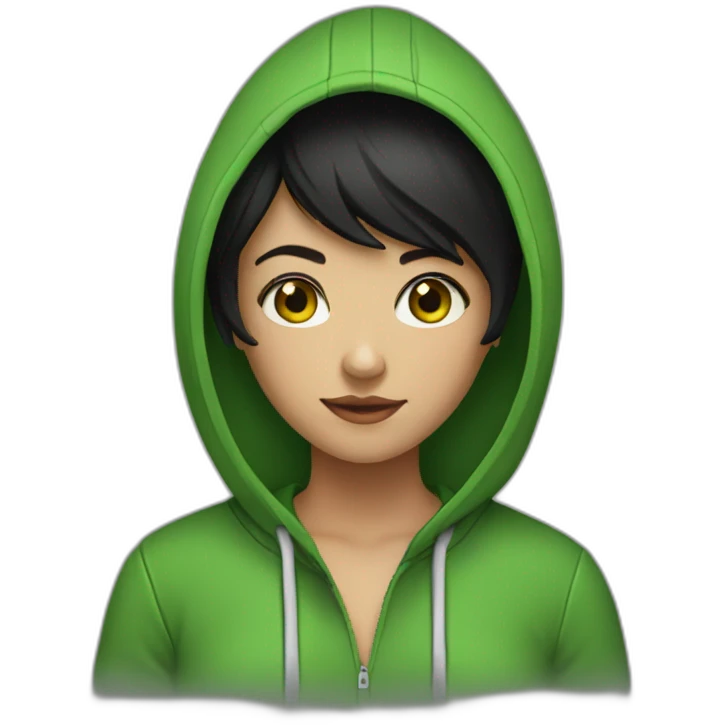 Girl-with-black-short-black-hair-and-green-hoodie emoji