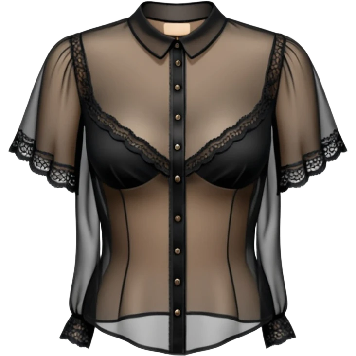 Realistic womens black sheer blouse, detailed lace
 emoji