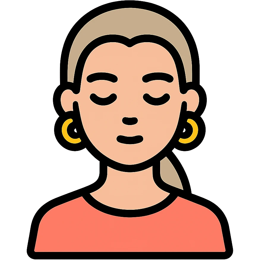 minimalist icon of a clean girl with slicked-back hair, gold hoop earrings, natural makeup, neutral background emoji