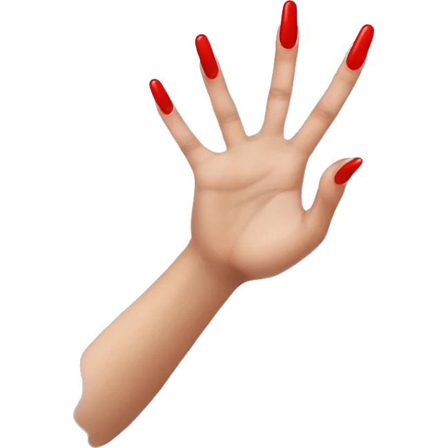 woman hand pointing index finger, red nail varnish. top of the hand is showing emoji