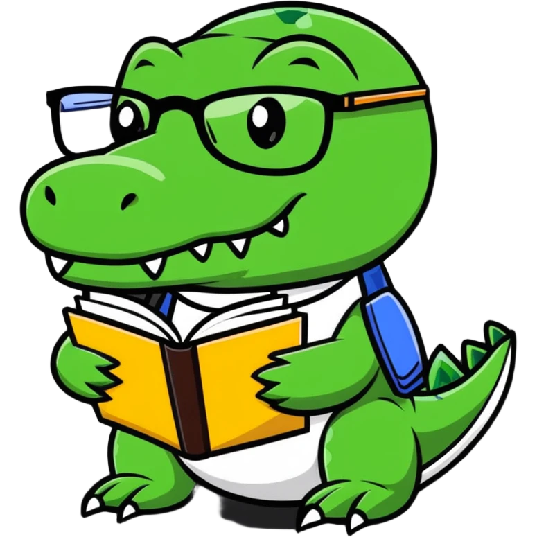 cartoon alligator professor with glasses and books emoji