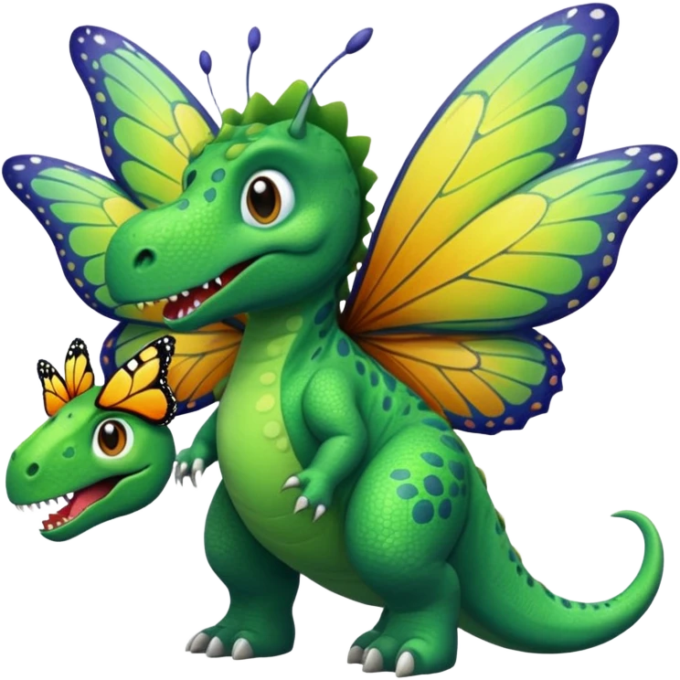 A dinosaur chewing on a huge butterfly emoji
