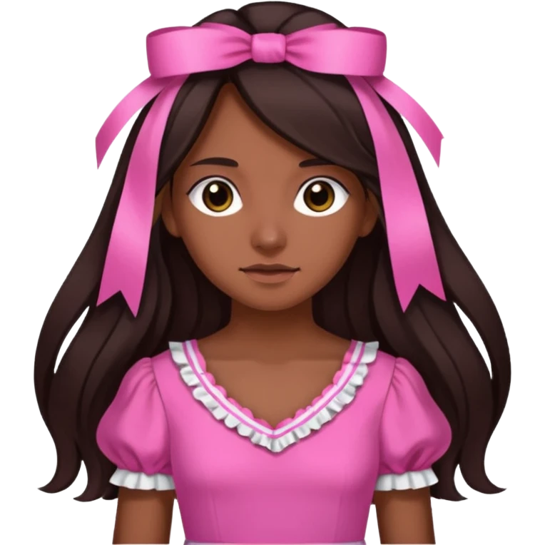 arikan, dark long hair whit pink ribbons. brown skin emoji