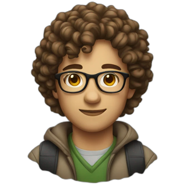 nerd, glasses, curly brown hair emoji