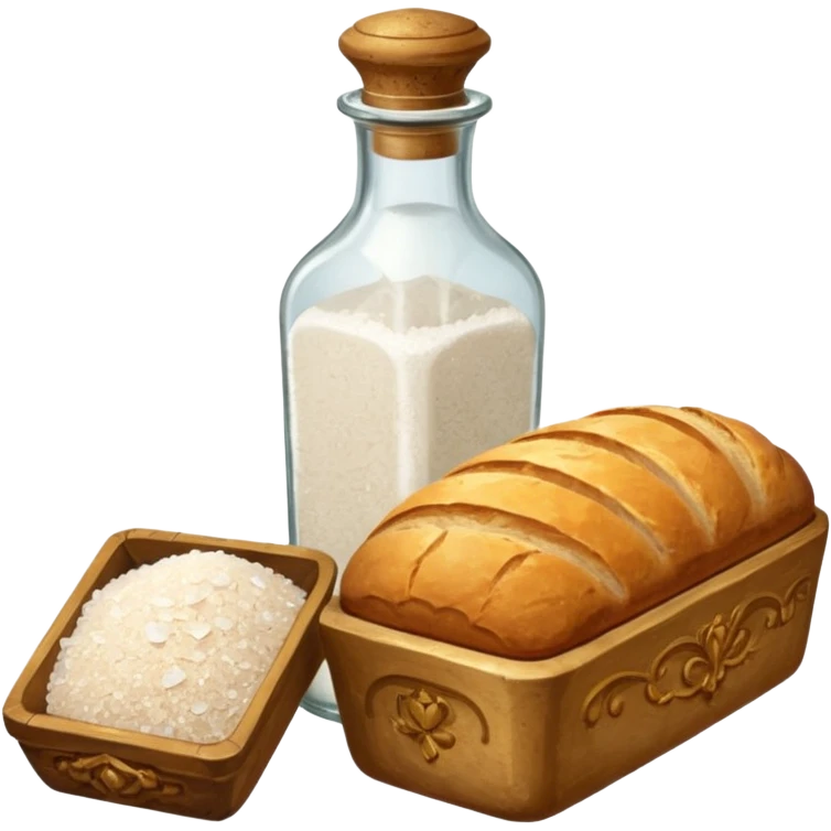  a one victorian bottle of salt and a loaf of bread emoji