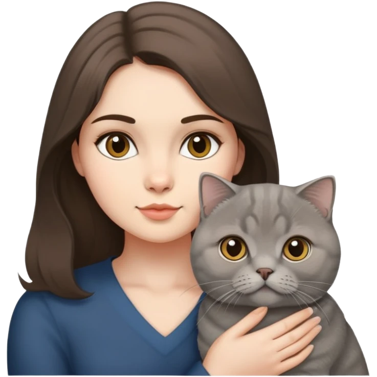 Grey scottish fold cat and brunette woman emoji