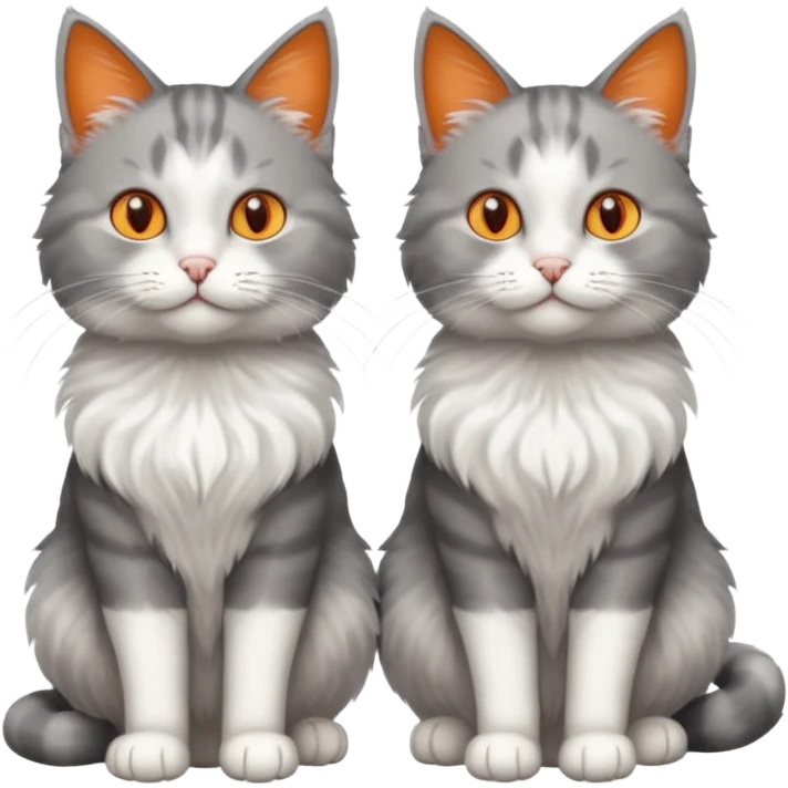 a realistic looking very fluffy grey and white cat with grey legs and white paws, sitting next to another cat emoji