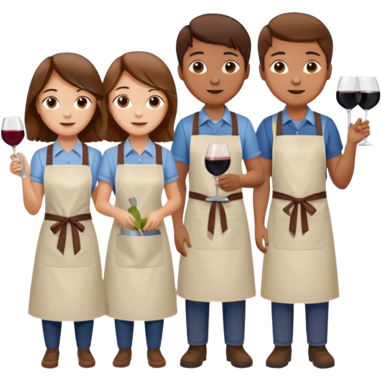 Make a photo of 5 project managers!, specifically 3 girls! with brown hair and 2 boys!, that are making project for improvement of the winery! emoji