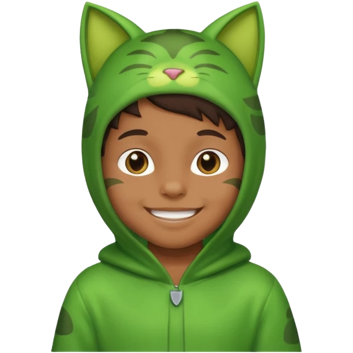 brown kid in green cat costume emoji