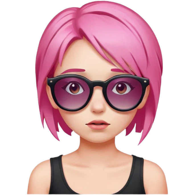 girl in sunglasses and pink hair, embarrassed emotion, looking away emoji