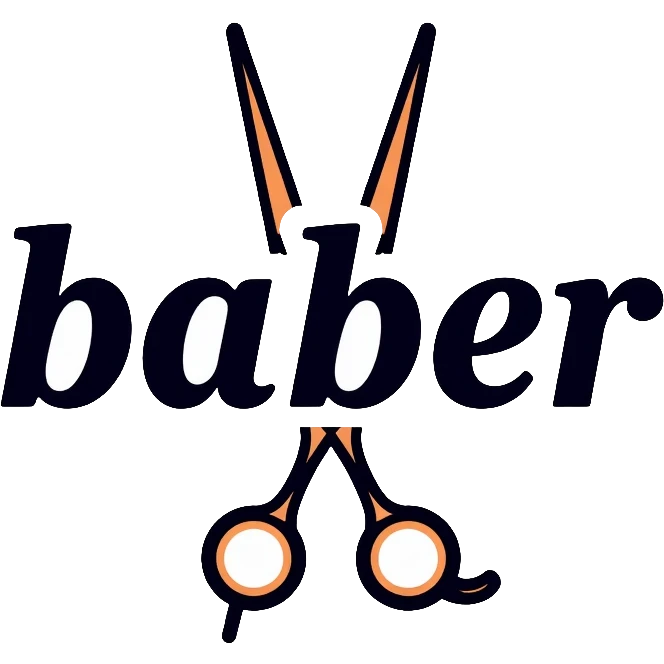 Barber shop logo with the text "baber" and scissors emoji