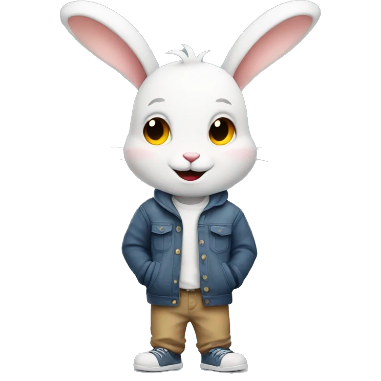 Smiling rabbit boy with hands in his pockets looking very chill emoji