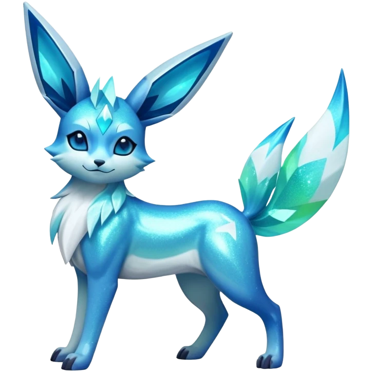 Shiny Exotic Tropical Colorful Neon-colored Glittery Ethereal Sparkly Glaceon-Amaura-Aurorus-Fakémon-hybrid-creature (full body)  emoji