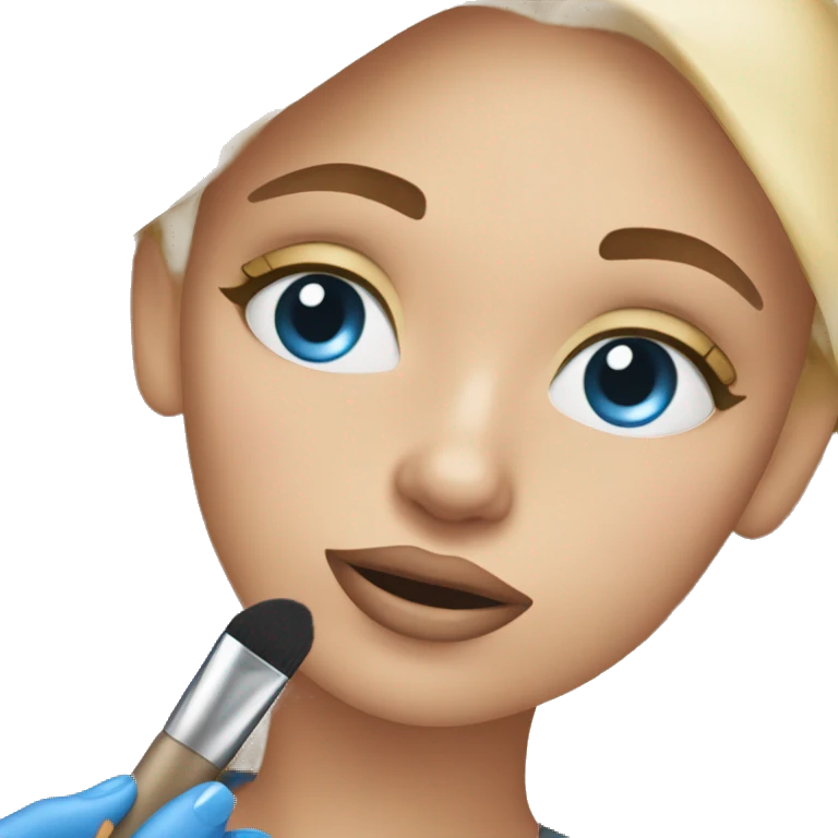 girl with blonde hair and blue eyes getting ready doing her makeup and texting her friends emoji