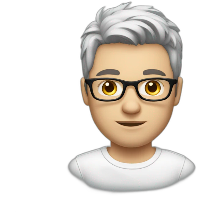 young white European guy with a white polo and black hairs and metal glasses emoji