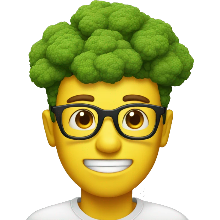 Yellow man with broccoli hair and glasses emoji