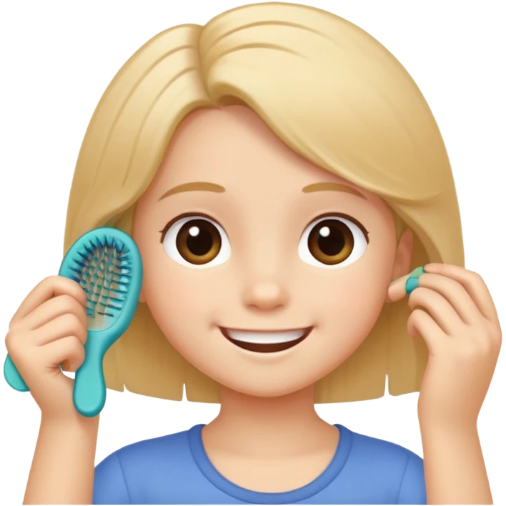 child combing their hair, happy and tidy emoji