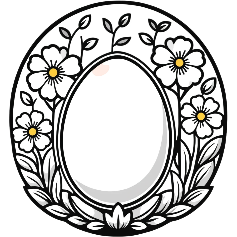 A white egg surrounded by spring flowers and floral designs emoji