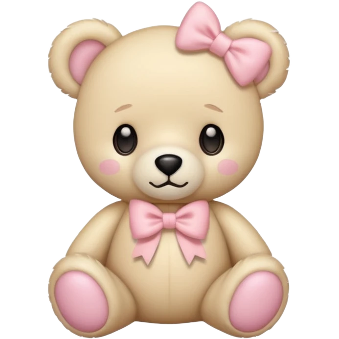 cream colored teddy bear with pastel pink bow emoji