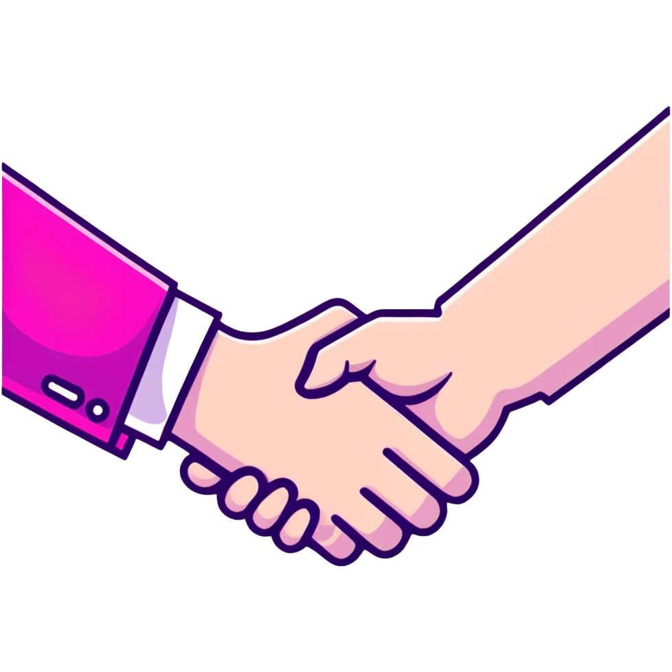 handshake, transparent glass with bright pink gradient from #FF335F to #FF99AA, soft glow and shadows, minimalistic emoji
