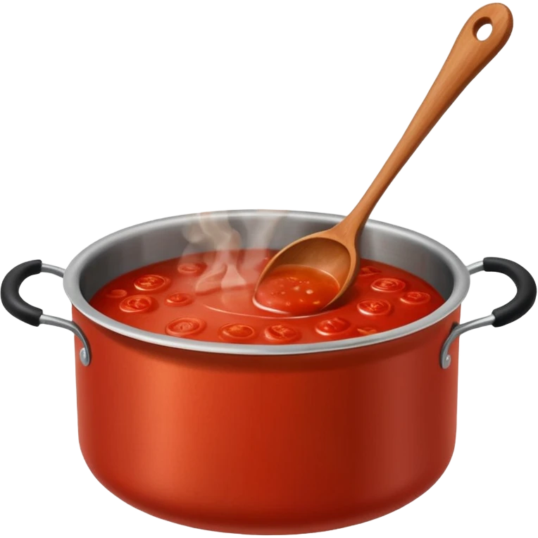 Big cauldron of tomato sauce being cooked in a tall stainless steel pot with a massive wooden spoon   emoji