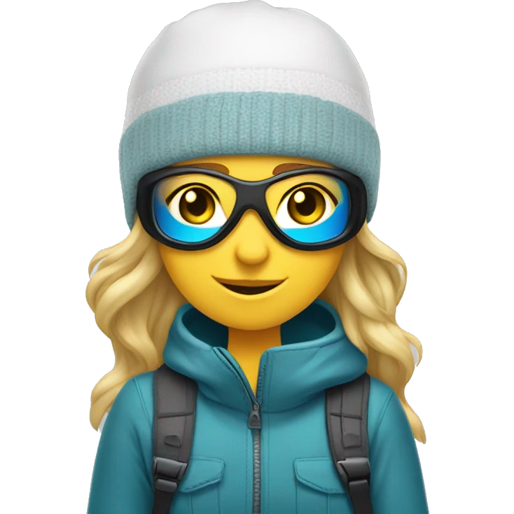 caucasian girl snowboarding wearing snap goggles and a beanie emoji