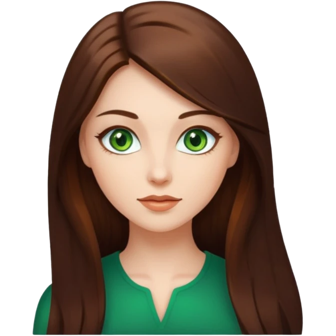 noia molt bonica amb caobells llargs i marrons brillanta i ulls verds emoji