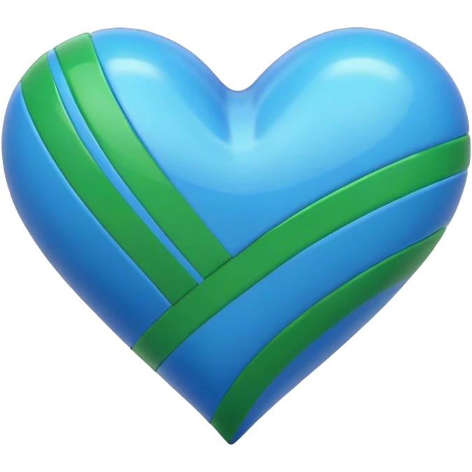 Glossy blue heart with green athletic stripes going down the side emoji