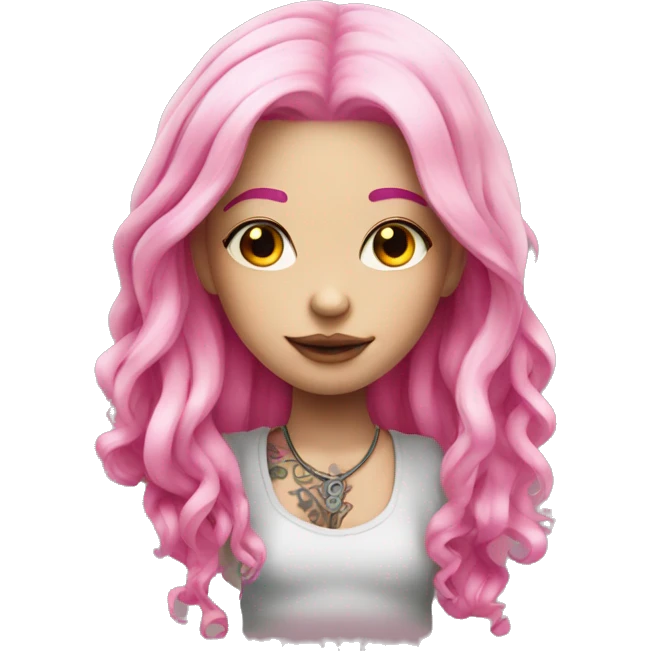 Pale girl with long neon pink hair tattoos emoji
