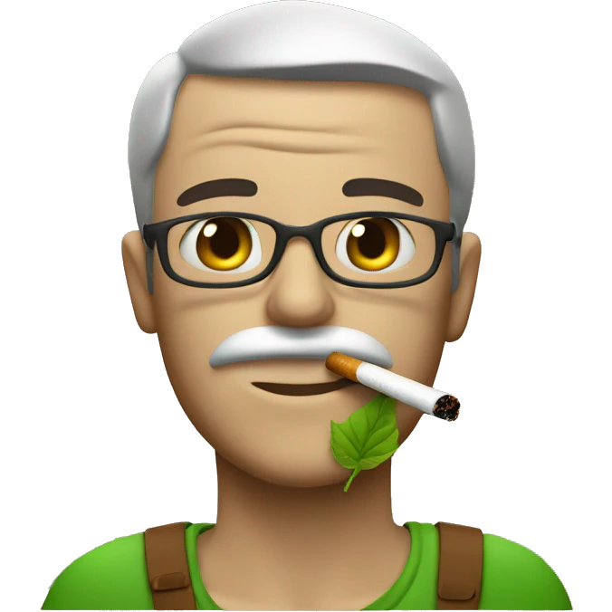 Guy smoking a cigarette with green leaf filling and a brown lead wrap emoji