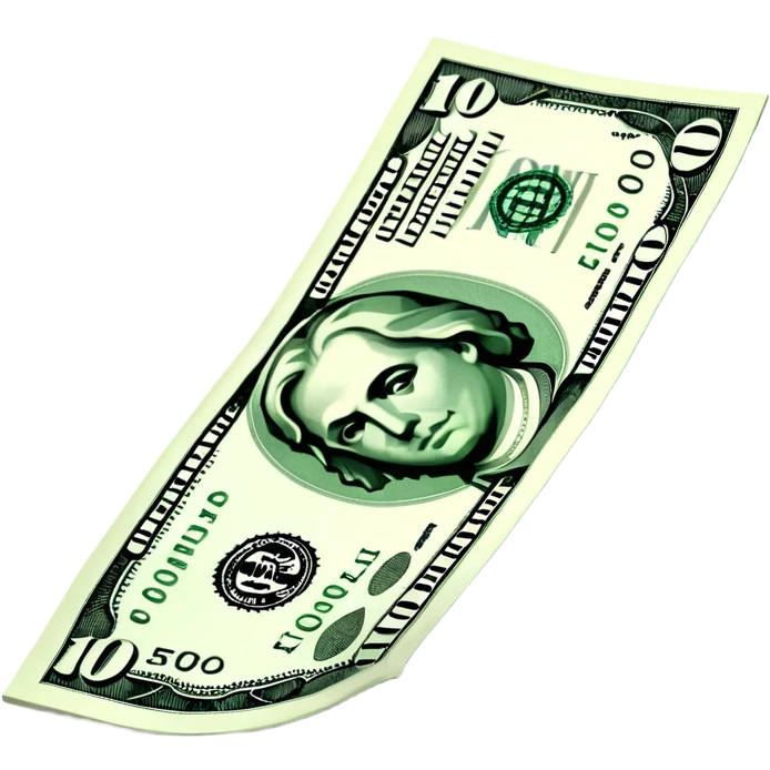 3D realistic US 100 dollar bill sticker, slight perspective, centered, clean cutout, transparent background, no text, no watermark emoji