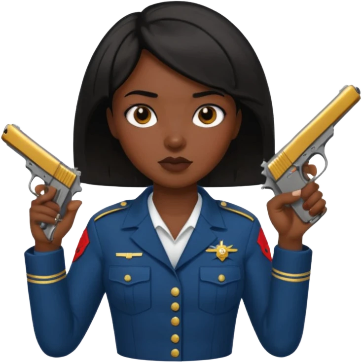 Dark skin Woman marine with one handgun short black hair emoji