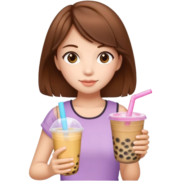 brown hair girl carrying bubble tea in summer emoji