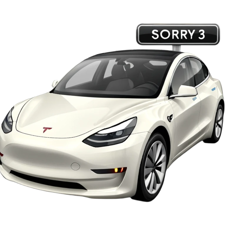 White tesla model 3 with the text «sorry I can park elsewhere» emoji