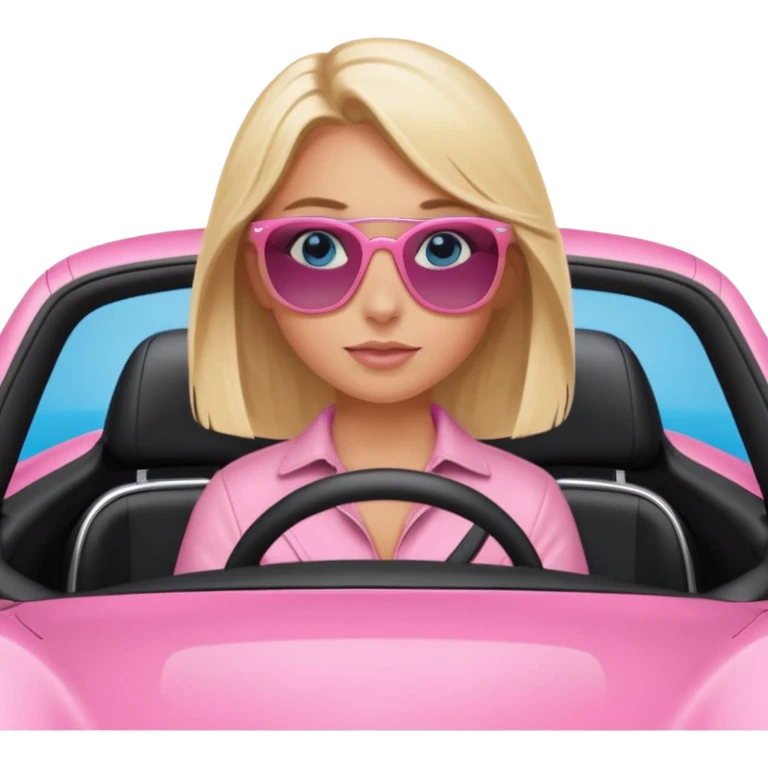 Pink porsche taycan with blonde girl with blue eyes in it emoji