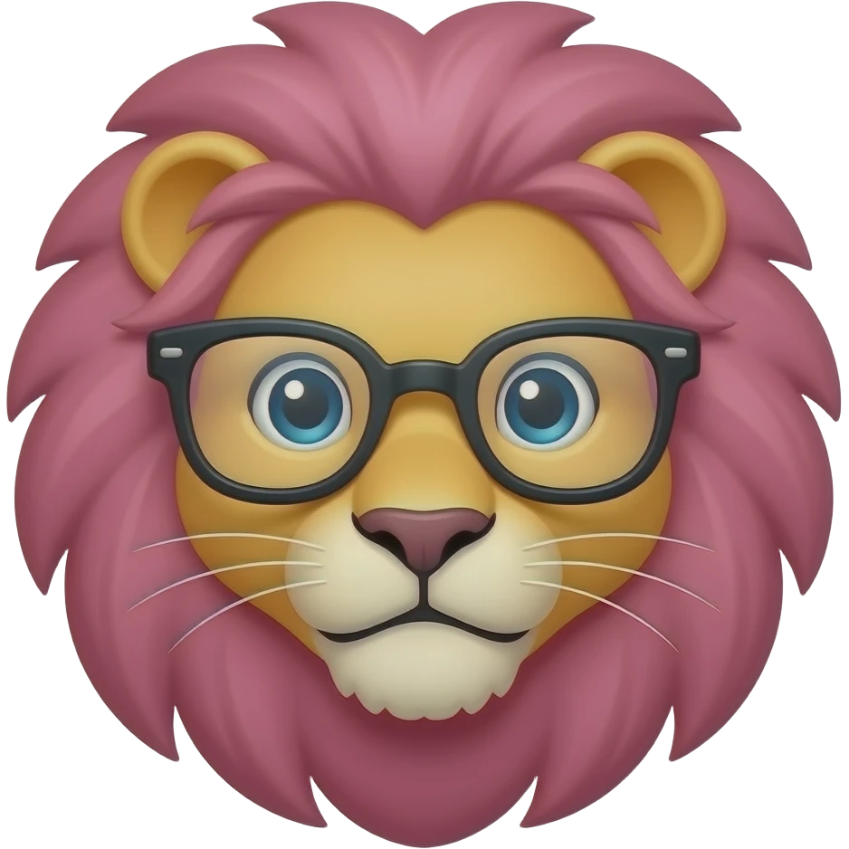 pink haired lion,spectacled , face emoji