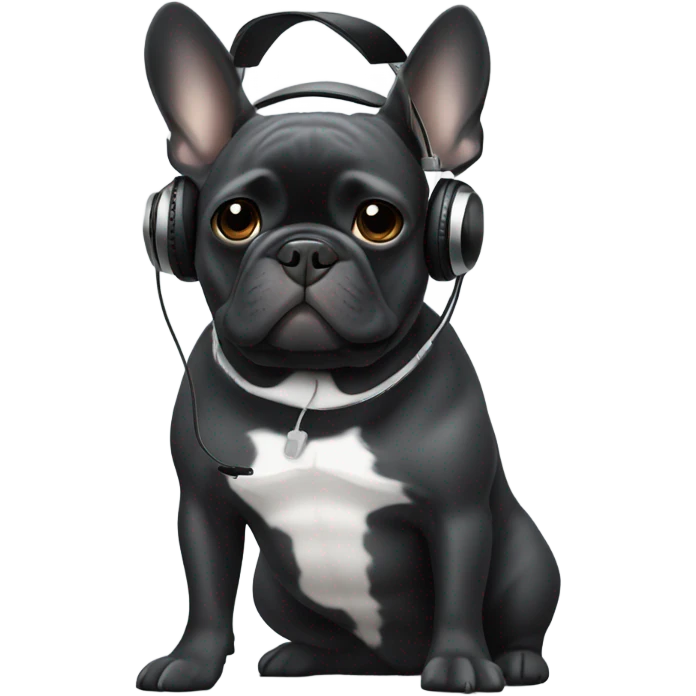 Grey hairs under chin Black Brindle French bulldog wearing headphones emoji