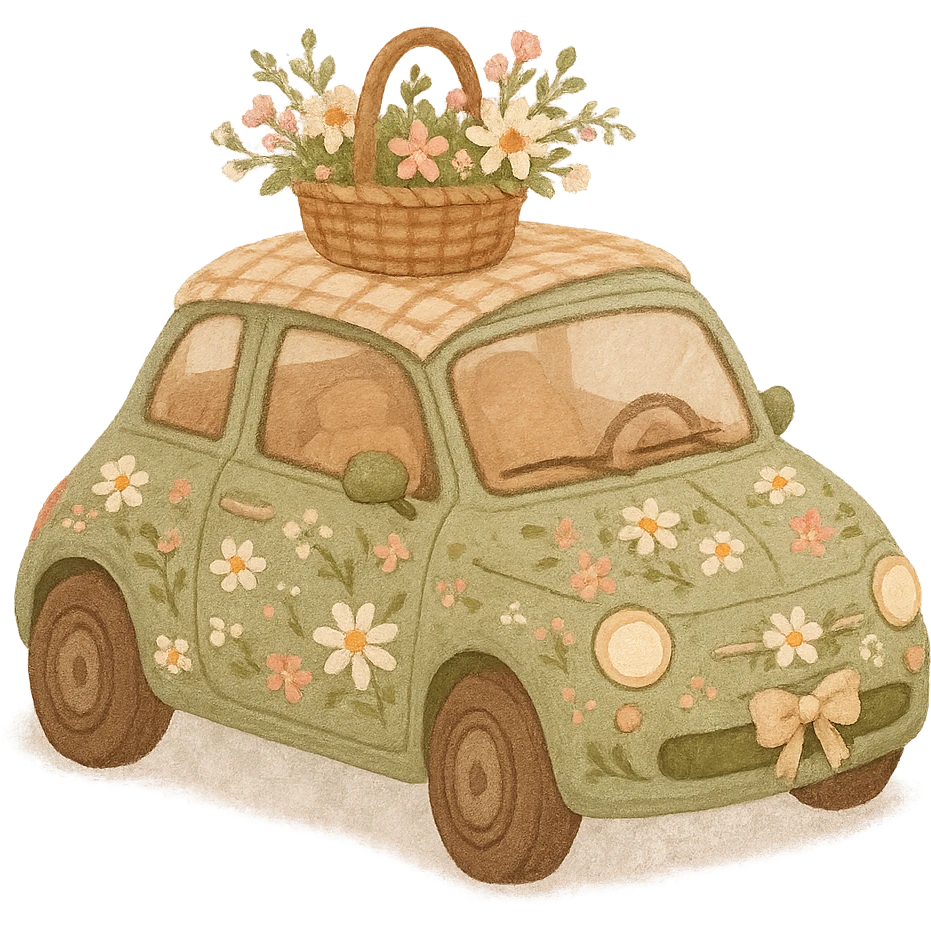 Using a transparent background, give the Assetto Corsa a cute Cottagecore makeover emoji