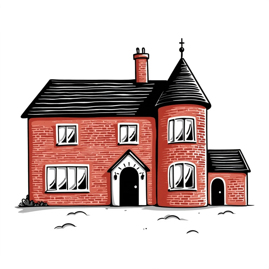 large English country house in red brick with a tower emoji