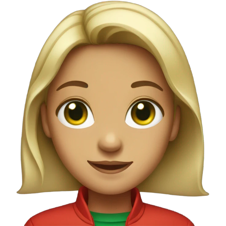 smiling girl in red jacket green eyes emoji