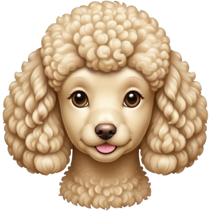 Cinematic Noble Cream Poodle Portrait Emoji, Poised and regal, with a refined, elegant build and a meticulously groomed, curly cream Fur, deep-set soulful warm eyes, Simplified yet sharp and sophisticated features, highly detailed, glowing with a soft, dignified glow, high shine, intelligent and graceful, stylized with an air of sophistication, focused and attentive, soft glowing outline, capturing the essence of a watchful and confident companion, so majestic it feels as though it could prance out of the screen with effortless authority! emoji