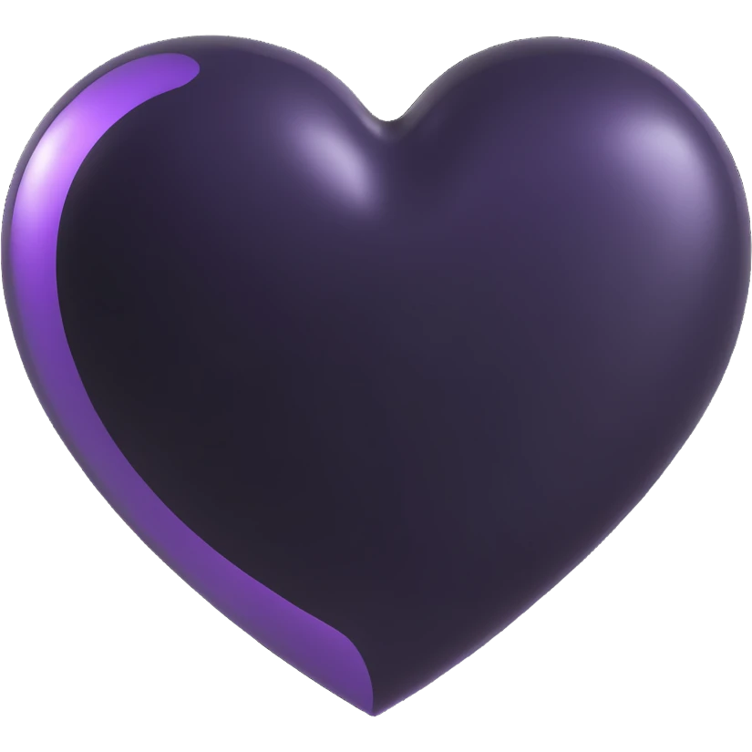 black PVC heart, ultra-glossy, mirror-like shine, soft edges, 3D style emoji