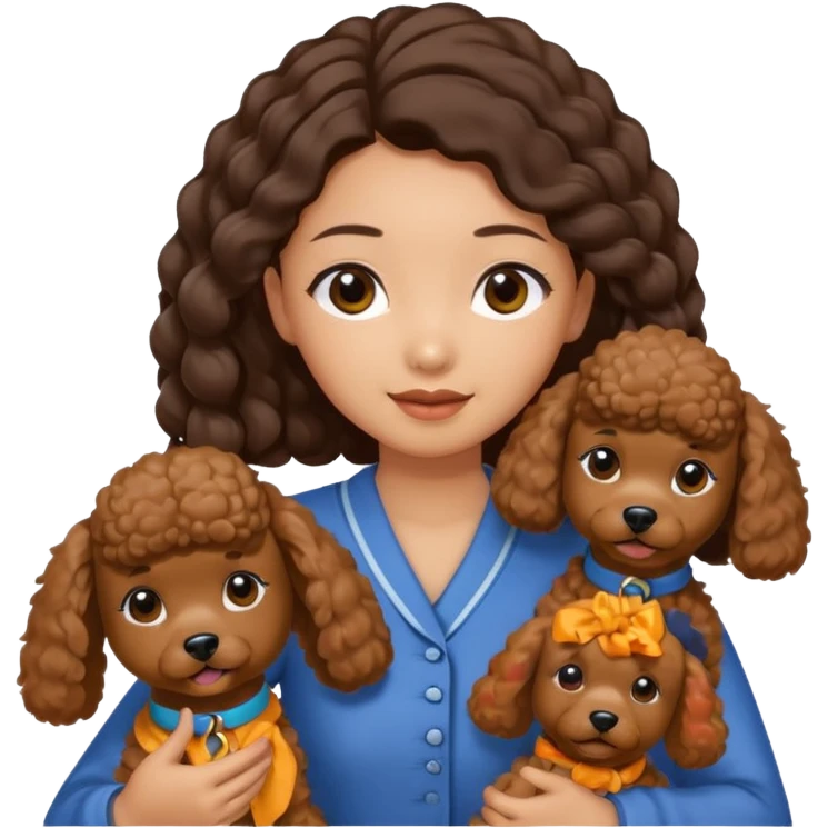 Asia tie up hair girl with brown poodles say goodbye emoji