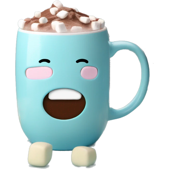 Ios-like emoji light blue pastel mug with hot chocolate inside and marshmallows  emoji