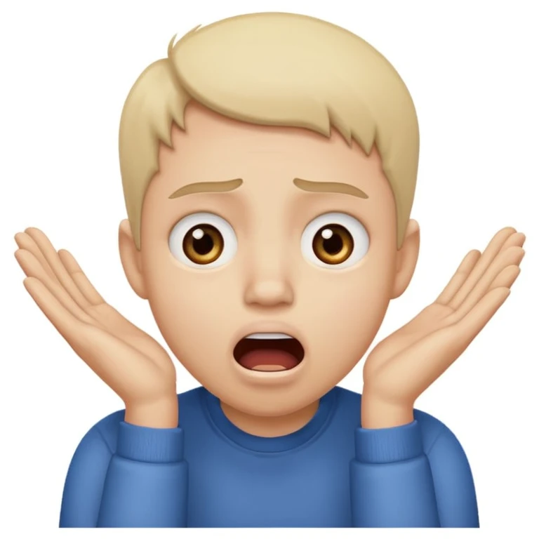 verzweifelte Person, Person mit weit aufgerissenen Augen, Mund offen, Hände an den Wangen, Emotion: Verzweiflung, neutraler Hintergrund emoji