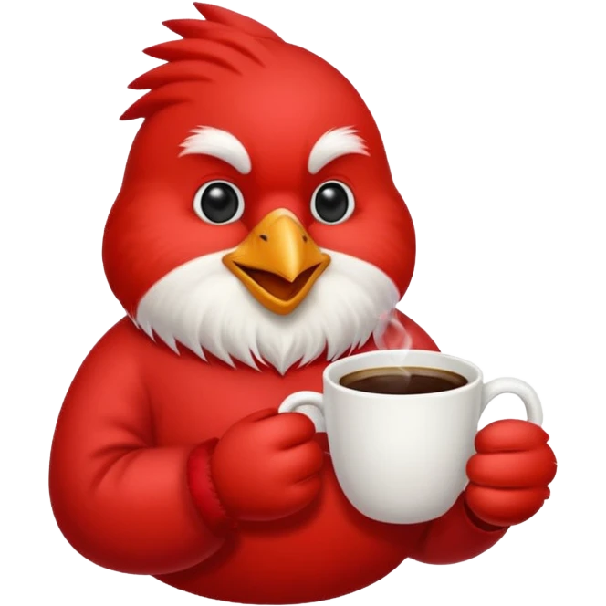 Happy cardinal bird with a cup of coffee emoji