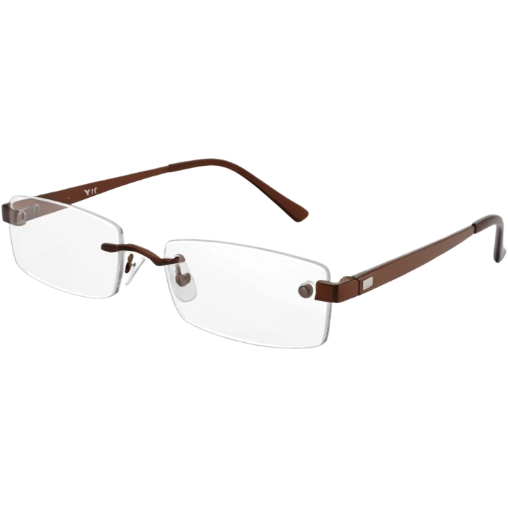 tiny Y2K brown rimless glasses, narrow rectangular lenses, angled view emoji