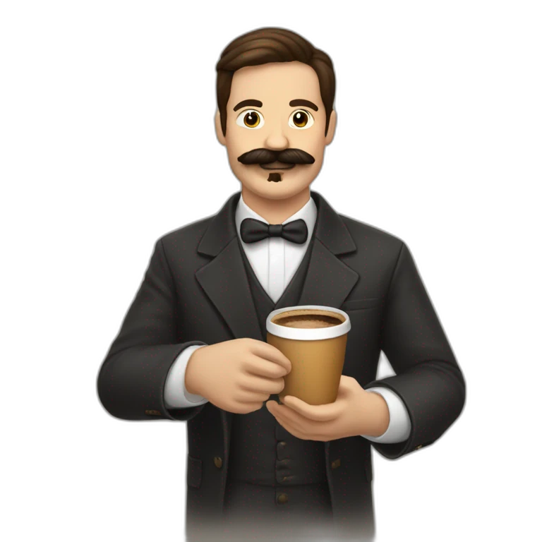 Señor con bigote y café en la mano emoji